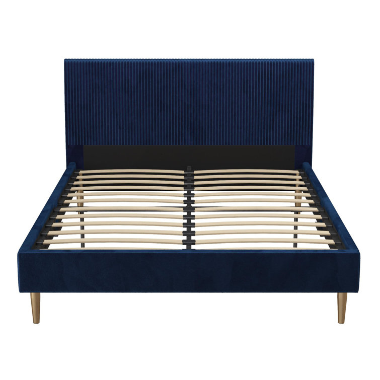 Serene Blue Velvet Queen Platform Bed with Tufted Headboard