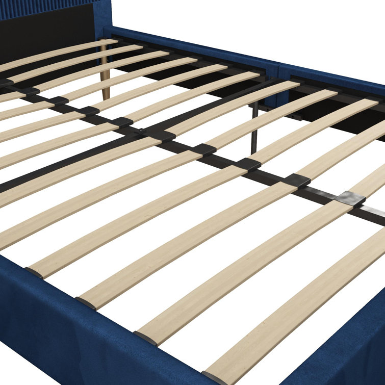 Serene Blue Velvet Queen Platform Bed with Tufted Headboard