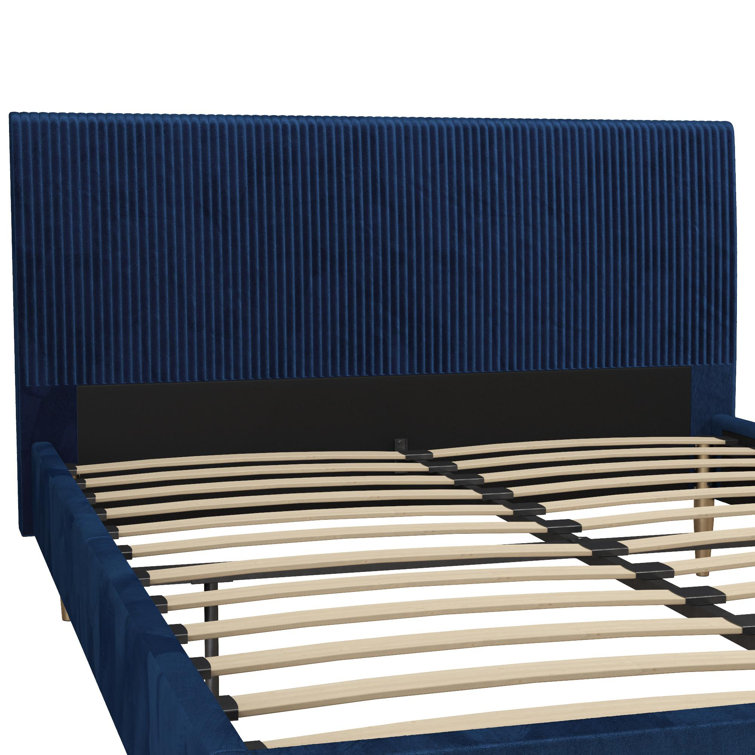 Serene Blue Velvet Queen Platform Bed with Tufted Headboard