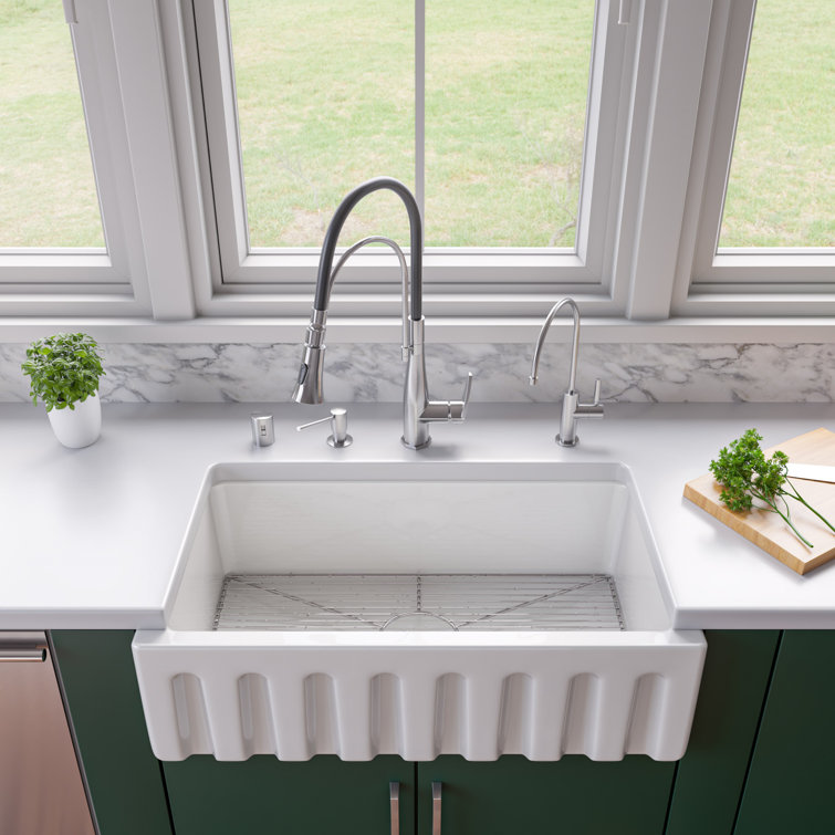 White Fireclay Single Bowl Farmhouse Kitchen Sink