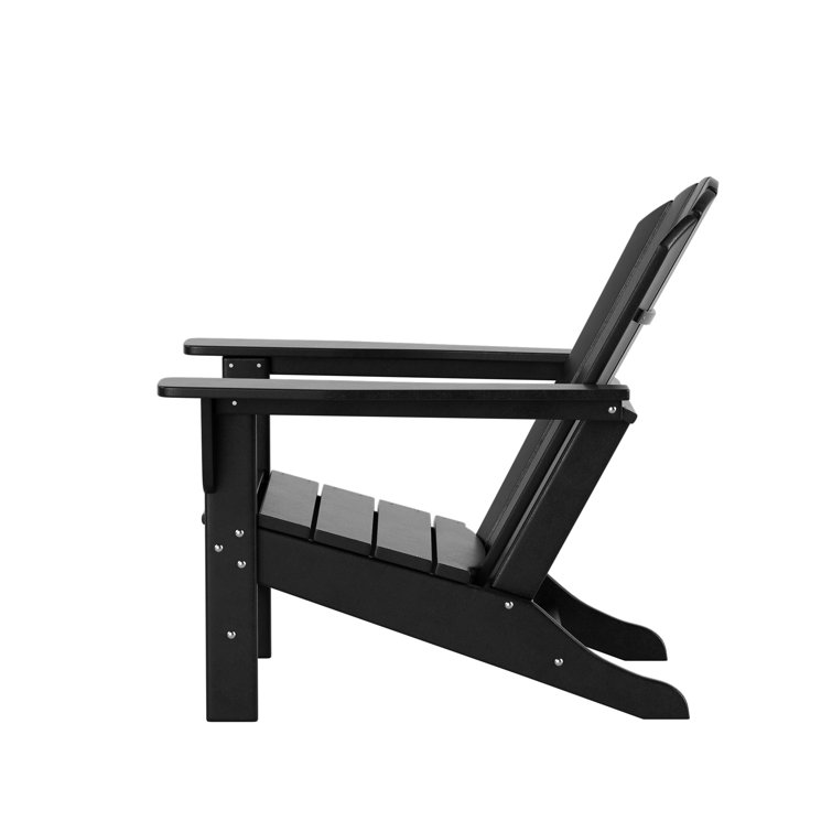 Black HDPE Plastic Adirondack Chair Set with Wide Armrests