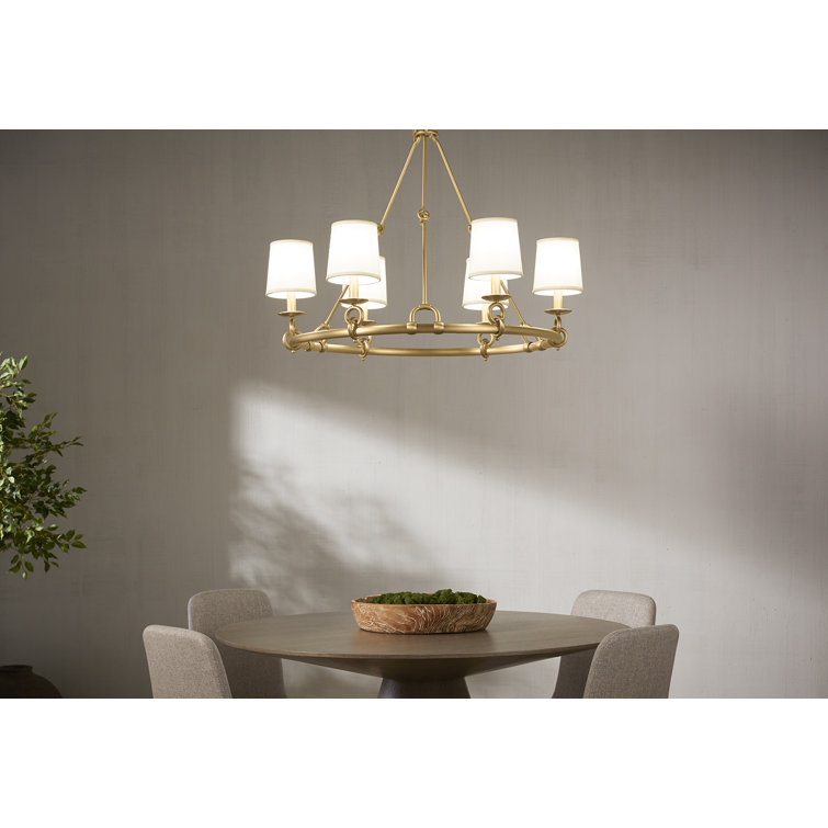 Terret Equestrian-Inspired 35.75" Brushed Moderne Brass Six-Light Chandelier
