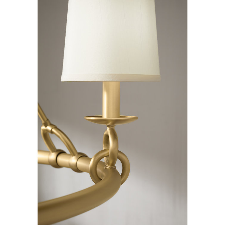 Terret Equestrian-Inspired 35.75" Brushed Moderne Brass Six-Light Chandelier