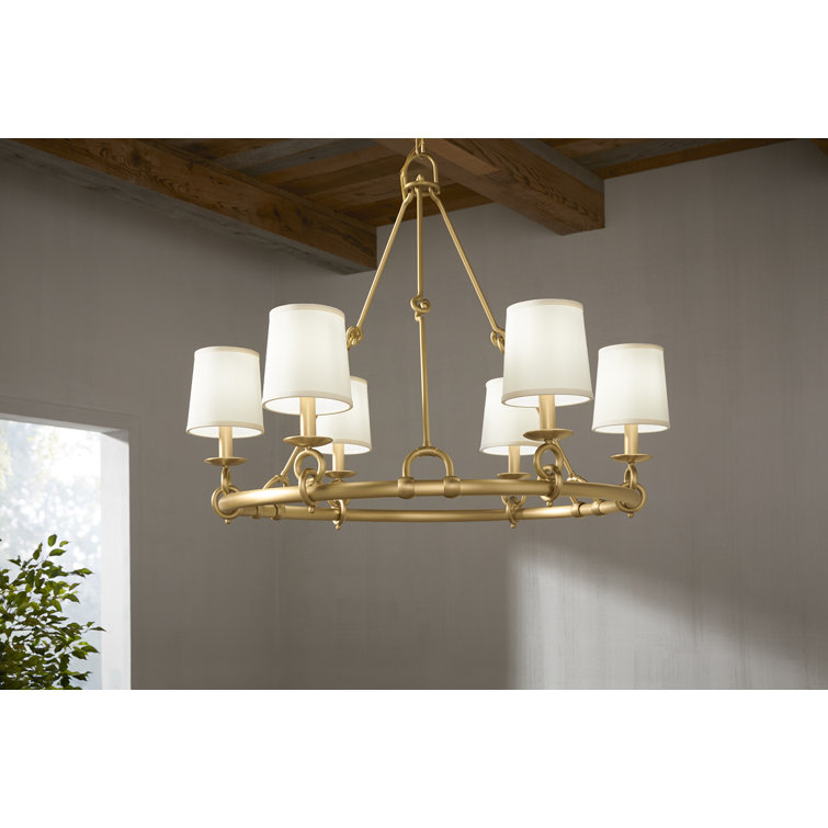 Terret Equestrian-Inspired 35.75" Brushed Moderne Brass Six-Light Chandelier