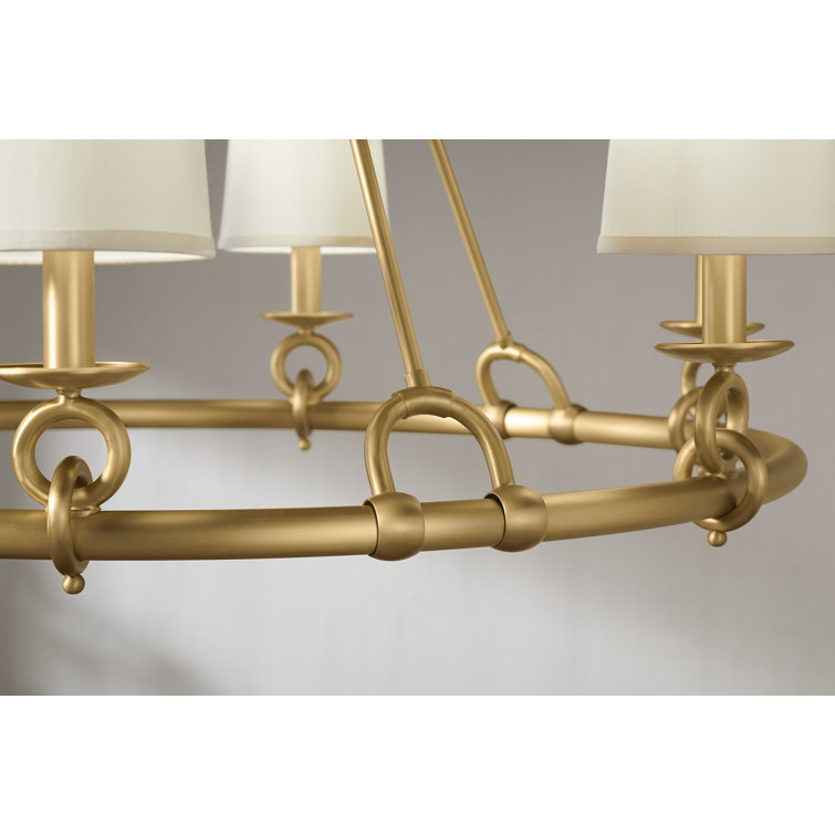Terret Equestrian-Inspired 35.75" Brushed Moderne Brass Six-Light Chandelier