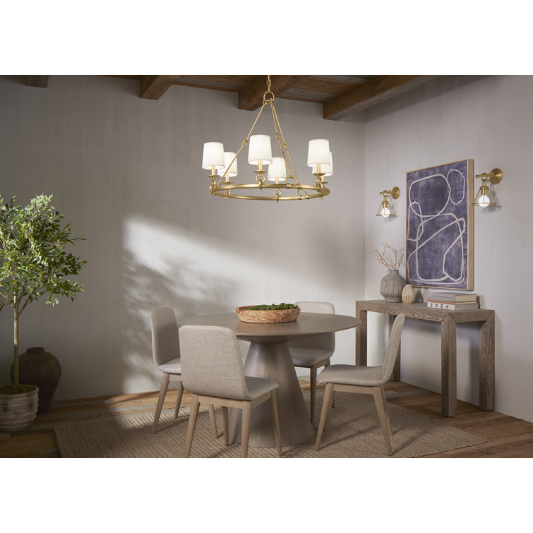 Terret Equestrian-Inspired 35.75" Brushed Moderne Brass Six-Light Chandelier