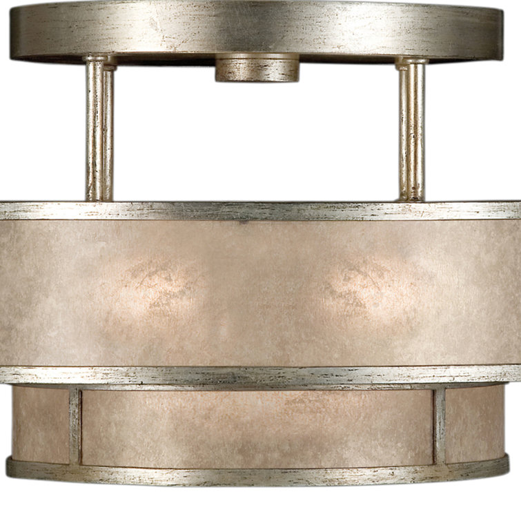 Silver Glass Drum Semi Flush Mount Light