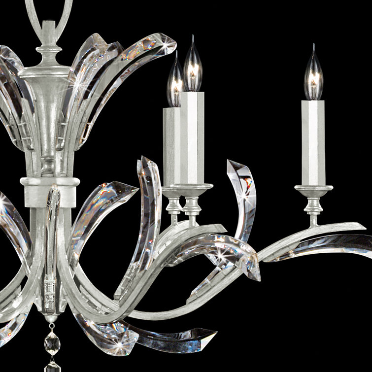 Elegant Beveled Arcs 42" Silver Leaf 6-Light Chandelier with Crystals