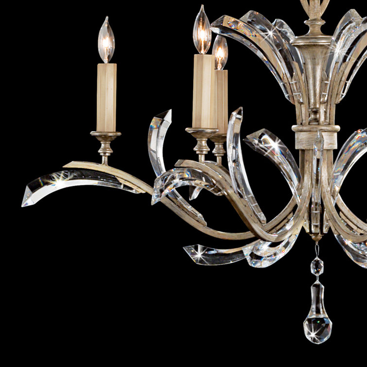 Elegant Silver Leaf 6-Light Chandelier with Arcing Beveled Crystals