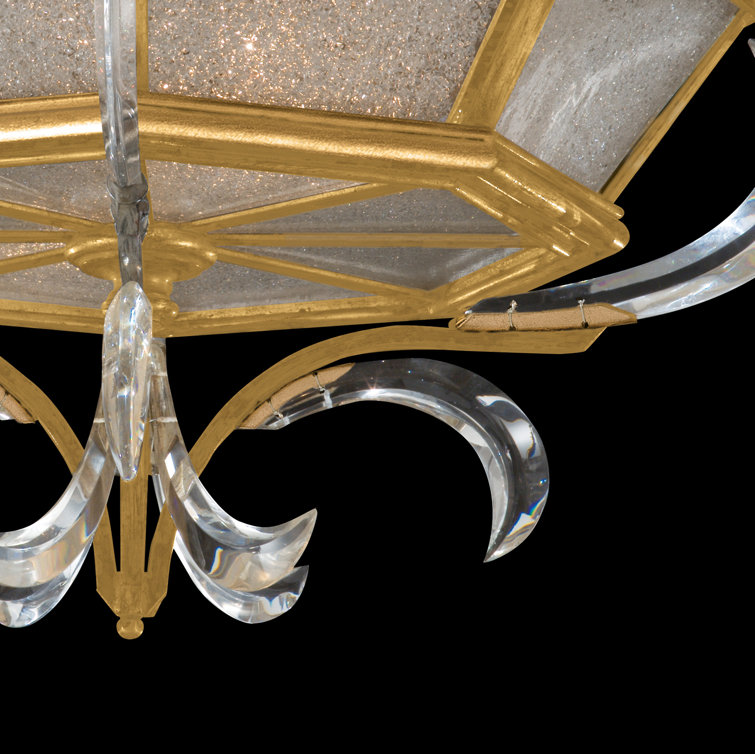 Elegant Beveled Arcs 26" Gold Leaf Crystal LED Flush Mount