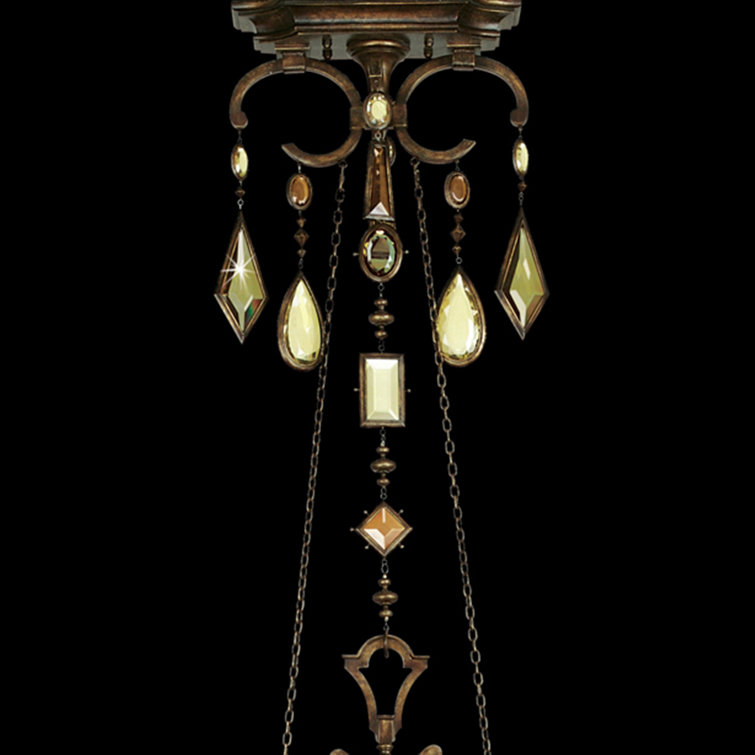 Bronze 50" Chandelier with Multi-Colored Crystal Gems