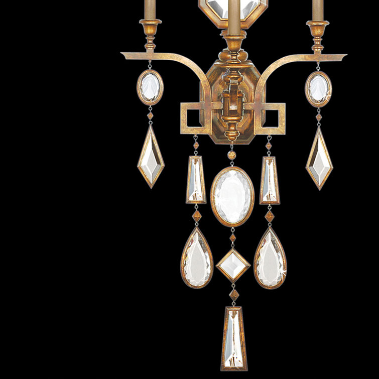 Variegated Gold Leaf Dimmable Sconce with Clear Gems