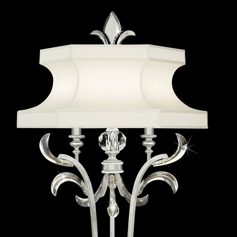 Elegant Silver Leaf 72" Floor Lamp with Laminated Silk Shade and Crystals