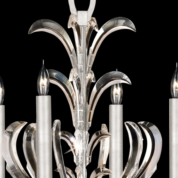 Beveled Arcs Silver Leaf 6-Light Chandelier with Crystal Accents