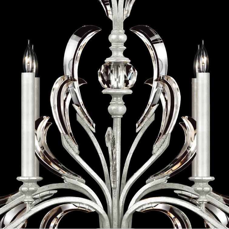 Elegant Silver Leaf 6-Light Chandelier with Arcing Beveled Crystals