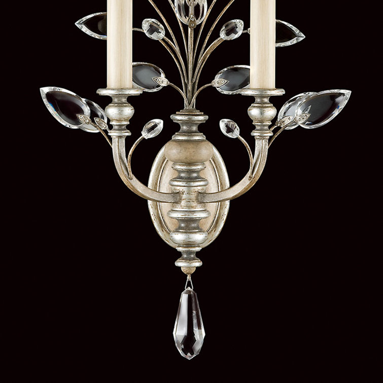 Laurel Crystal Leaf 28" Antique Silver Leaf Dimmable Sconce
