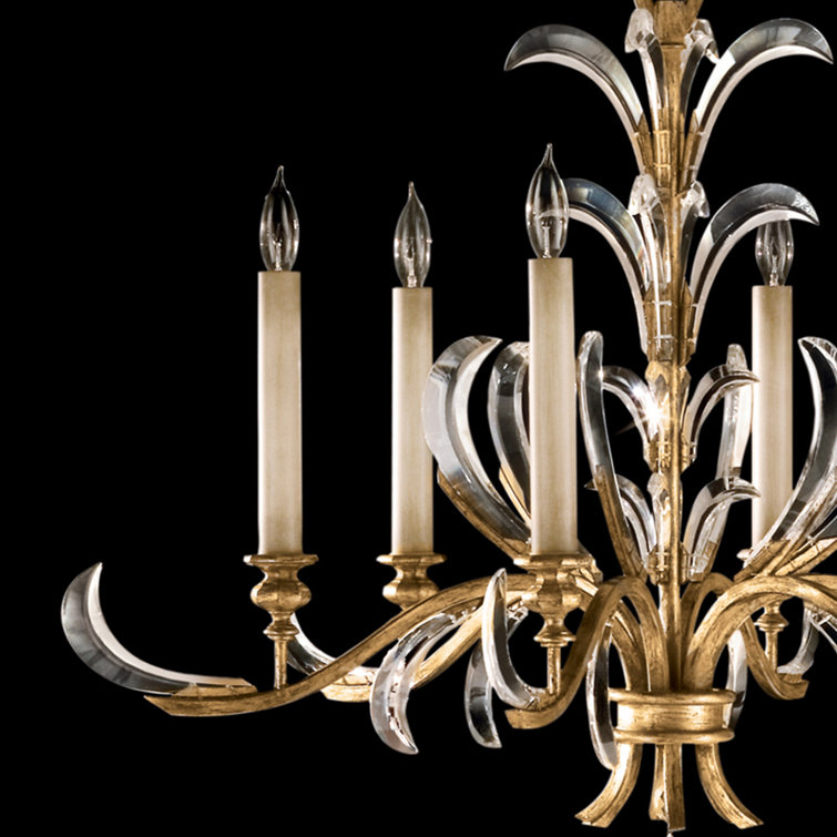 Gold Crystal 37" 6-Light Beveled Arcs Chandelier