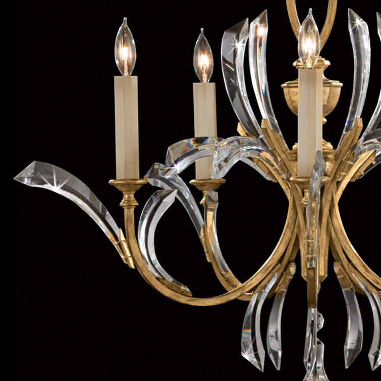 Elegant Beveled Arcs 36" Gold Chandelier with Arcing Crystal Shades