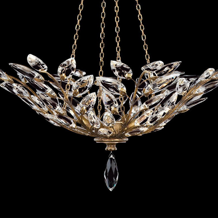 Elegant Gold Leaf 4-Light Pendant with Faceted Crystal Leaves
