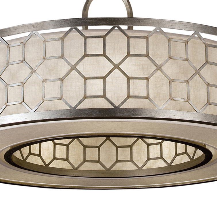 Allegretto 5-Light Drum Pendant in Platinized Silver Leaf with White Linen Shade