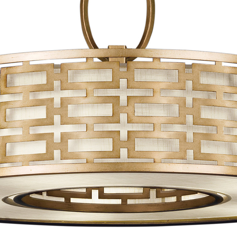 Allegretto 37" Gold Leaf Drum Chandelier with Crystal Accents
