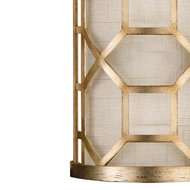 Allegretto Gold Leaf Filigree Wall Sconce with White Linen Shade