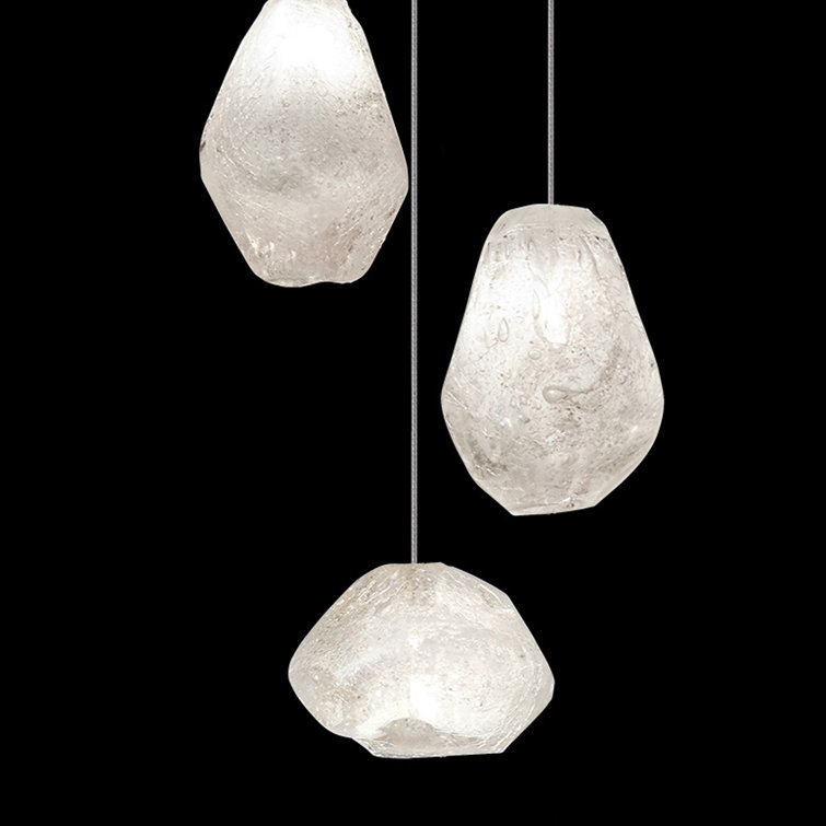 Elegant Gold-Toned Silver Leaf 3-Light LED Pendant with Clear Quartz Glass