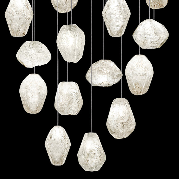Gold Quartz Cluster 21" Round Glass LED Pendant