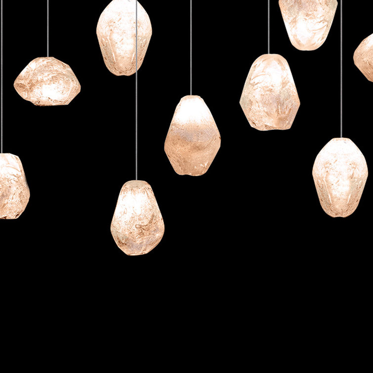 Quartz Glass Drop 15-Light LED Pendant in Platinized Silver