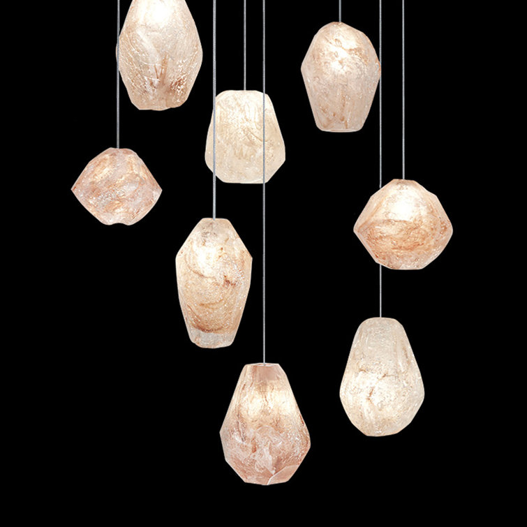 Aurora Quartz Glass 10-Light LED Pendant with Gold Leaf Canopy