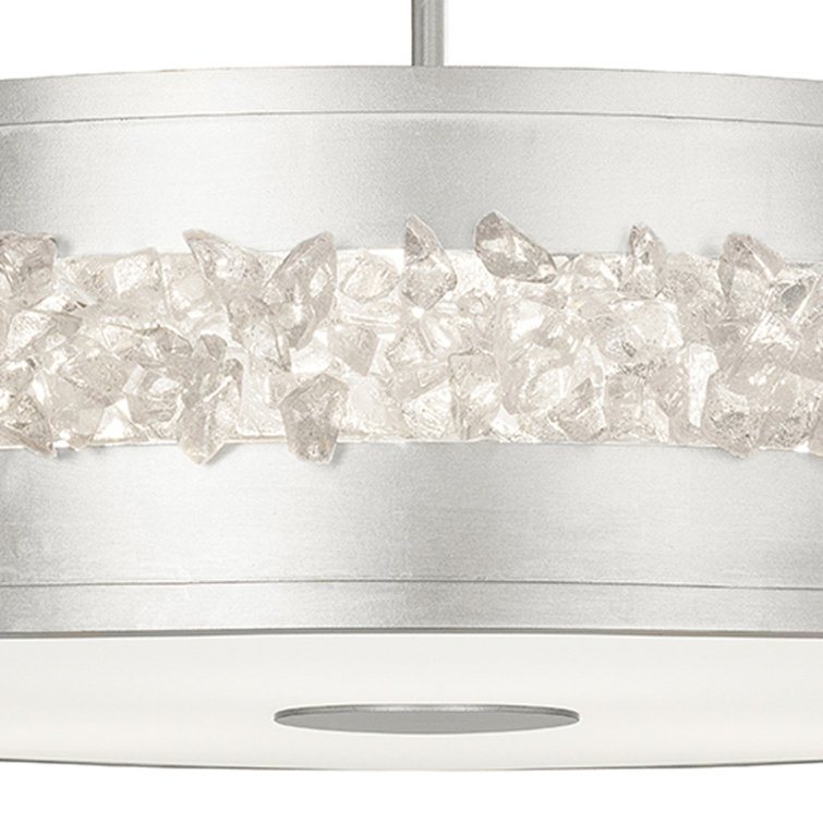 Platinized Silver Leaf Crystal Drum LED Pendant Light