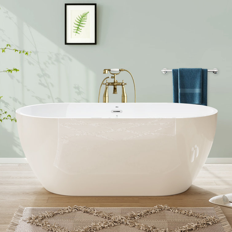 Bali 59" Glossy White Acrylic Freestanding Bathtub with Chrome Drain