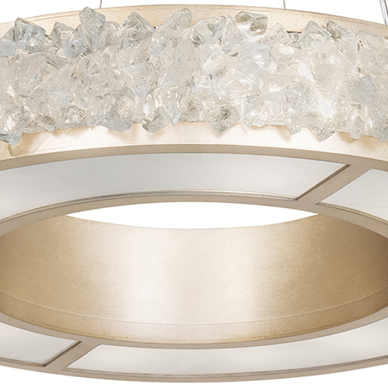 Champagne Gold Leaf 12-Light LED Drum Chandelier with Rough Cut Crystal Gems