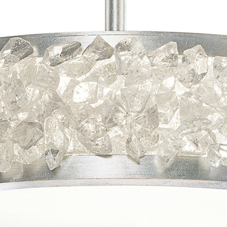 Lunar Halo 23" Silver Leaf Drum LED Semi-Flush Mount with Rough Cut Crystal
