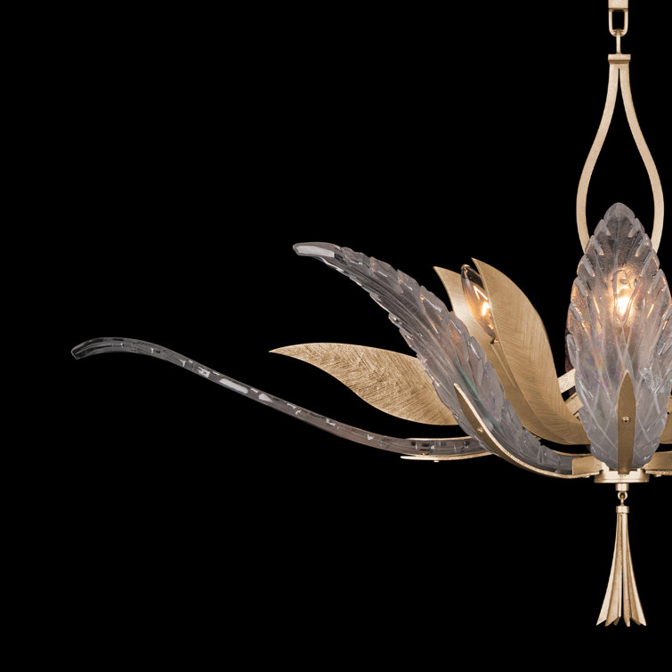 Elegant Gold 8-Light Chandelier with Handblown Crystal Plumes