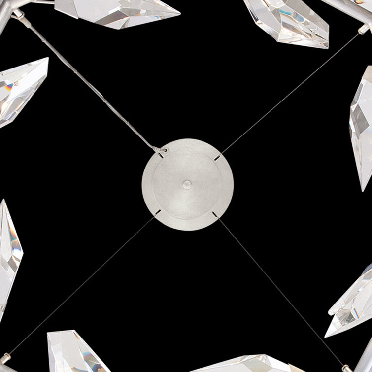 Foret 34" Silver Leafed Round Chandelier with Faceted Crystal Leaves