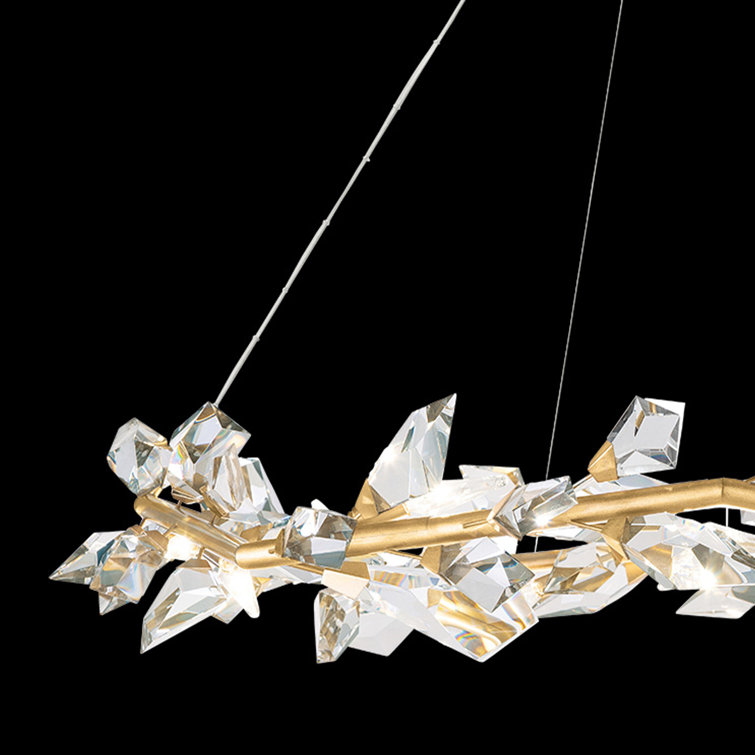 Majestic Forest Gold Leaf 12-Light Pendant with Hand-Cut Crystal Leaves