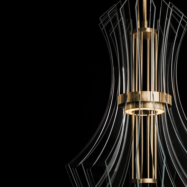 Newton Gold Leaf 3-Light Geometric LED Pendant with Crystal Accents