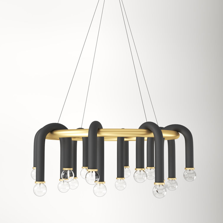 Aged Brass and Black 20-Light Wagon Wheel Chandelier