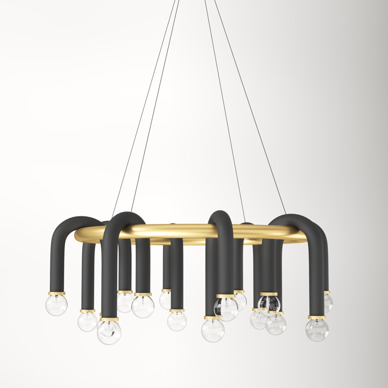 Aged Brass and Black 20-Light Wagon Wheel Chandelier
