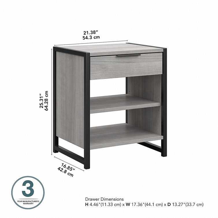 Platinum Gray Industrial Nightstand with Drawer and Shelves