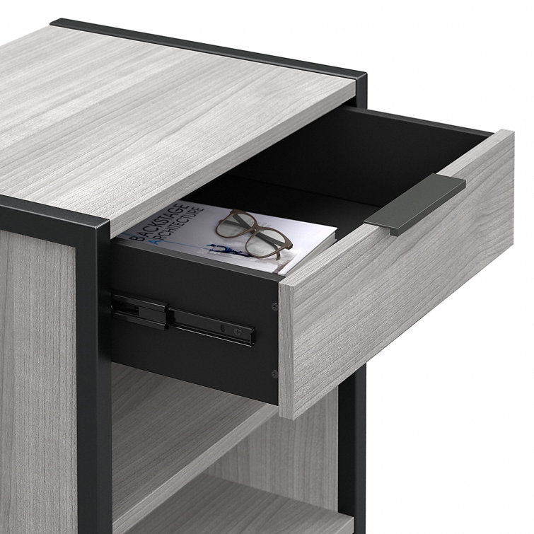 Platinum Gray Industrial Nightstand with Drawer and Shelves