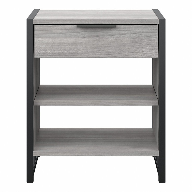 Platinum Gray Industrial Nightstand with Drawer and Shelves