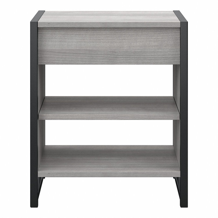 Platinum Gray Industrial Nightstand with Drawer and Shelves