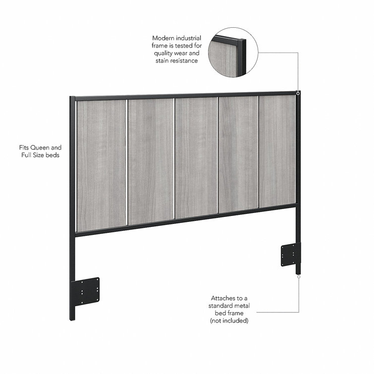 Platinum Gray Full Slat Headboard with Industrial Metal Frame