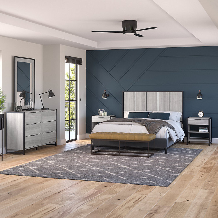 Platinum Gray Full Slat Headboard with Industrial Metal Frame