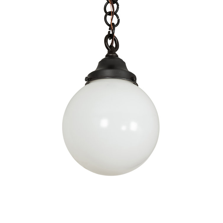 Craftsman Brown Mini Globe Indoor/Outdoor Pendant with White Glass Shade