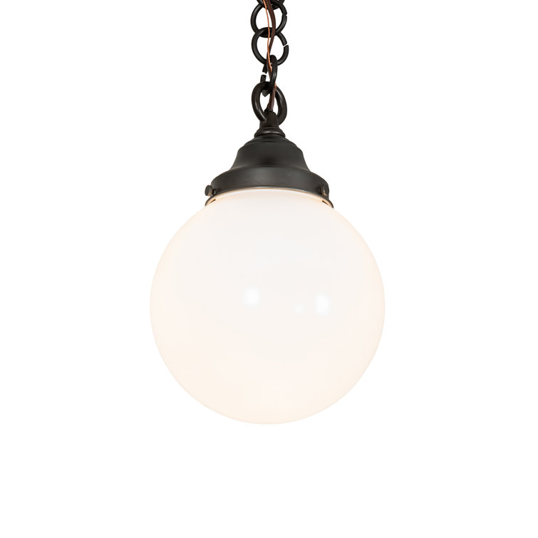 Craftsman Brown Mini Globe Indoor/Outdoor Pendant with White Glass Shade