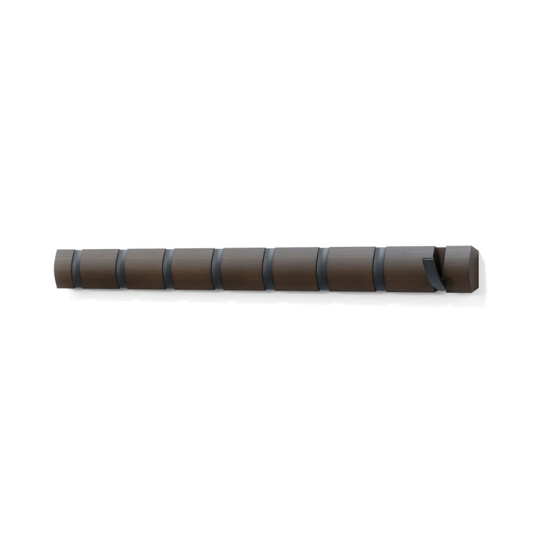 Flip Black and Walnut Solid Wood Wall Mounted Coat Rack with 8 Hooks