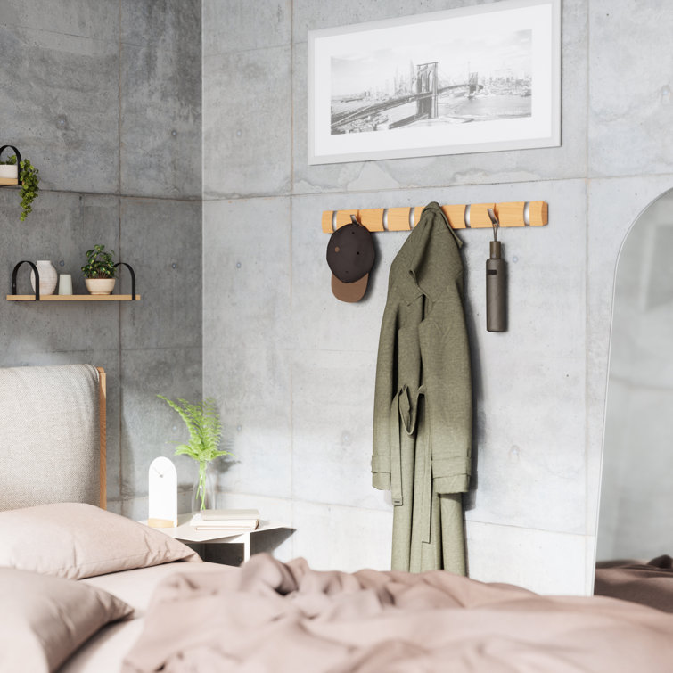Modern Flip 8-Hook Natural Solid Wood Wall Mounted Coat Rack